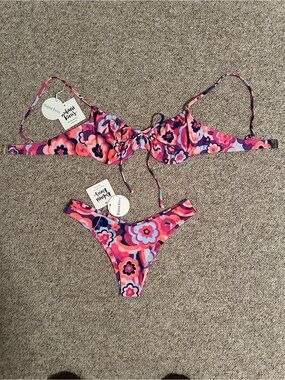 Kulani Kinis Floral Print Bikini in Pink, Purple & Blue